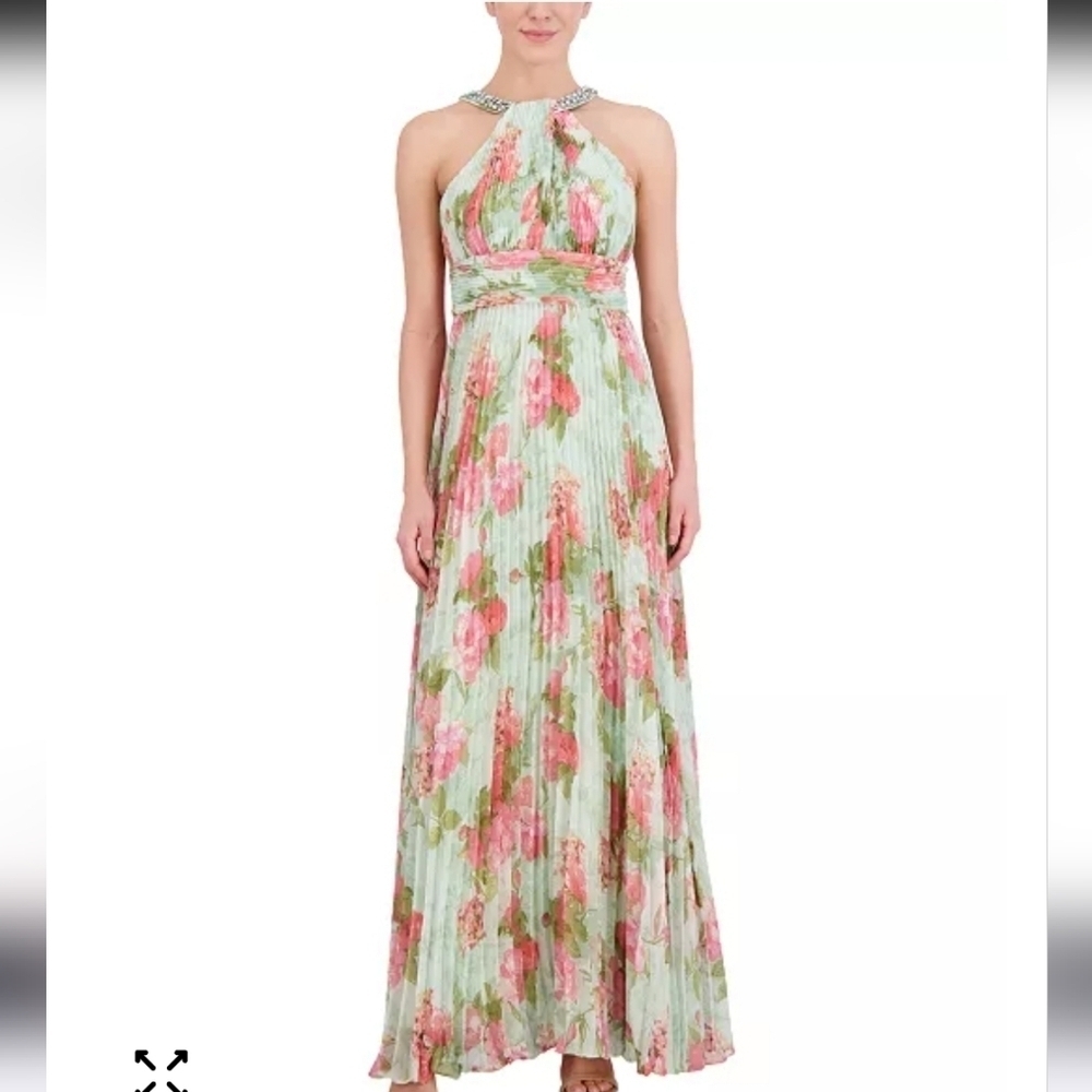 NWT Eliza J Floral Maxi Dress Embellished Neck  Sz 6